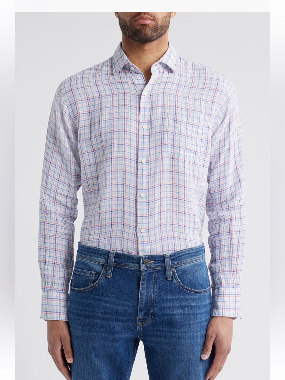 Peter Millar clambake 100% linen plaid linen button down shirt